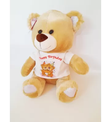 BASKILI T-SHIRTLÜ AYI KAHVERENGİ 30 CM