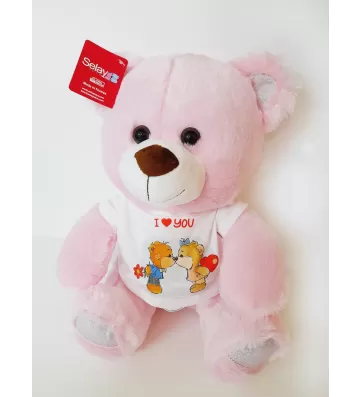 BASKILI T-SHIRTLÜ AYI PEMBE 30 CM