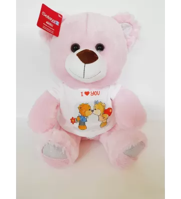 BASKILI T-SHIRTLÜ AYI PEMBE 30 CM