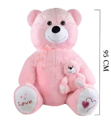 Yavrulu Ayı 95 cm Pembe